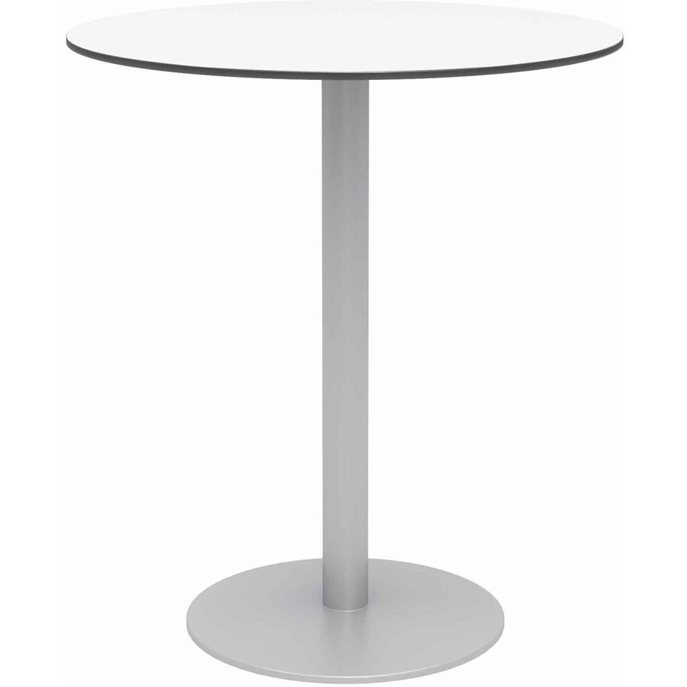 KFI Studios Eveleen Round Outdoor Bistro Patio Table, 41inH x 36inW x 36inD, Designer White/Silver