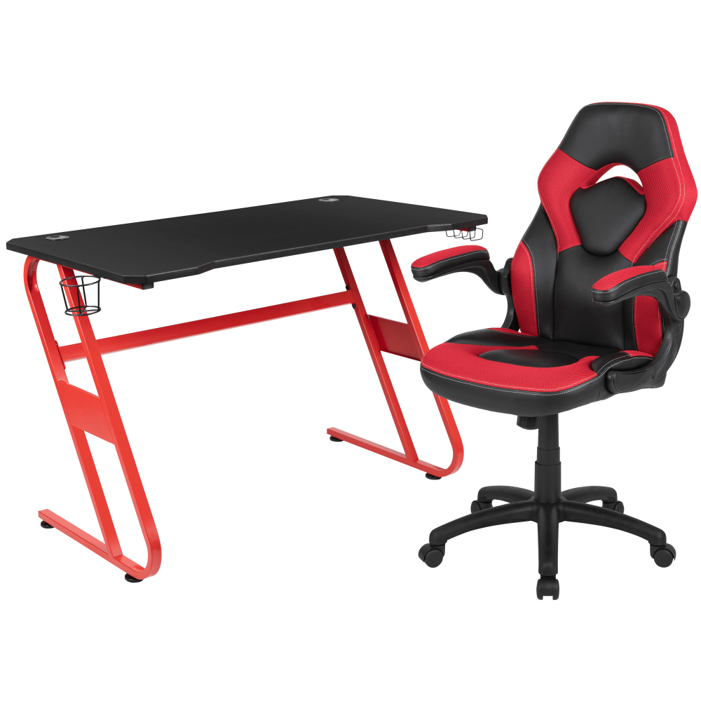 Flash Furniture Gaming Desk And Racing Chair Set With Cup Holder And Headphone Hook, Red