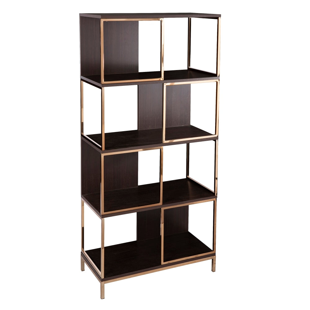 SEI Furniture Dunleer 72inH 4-Shelf Modern Etagere, Dark Brown/Champagne