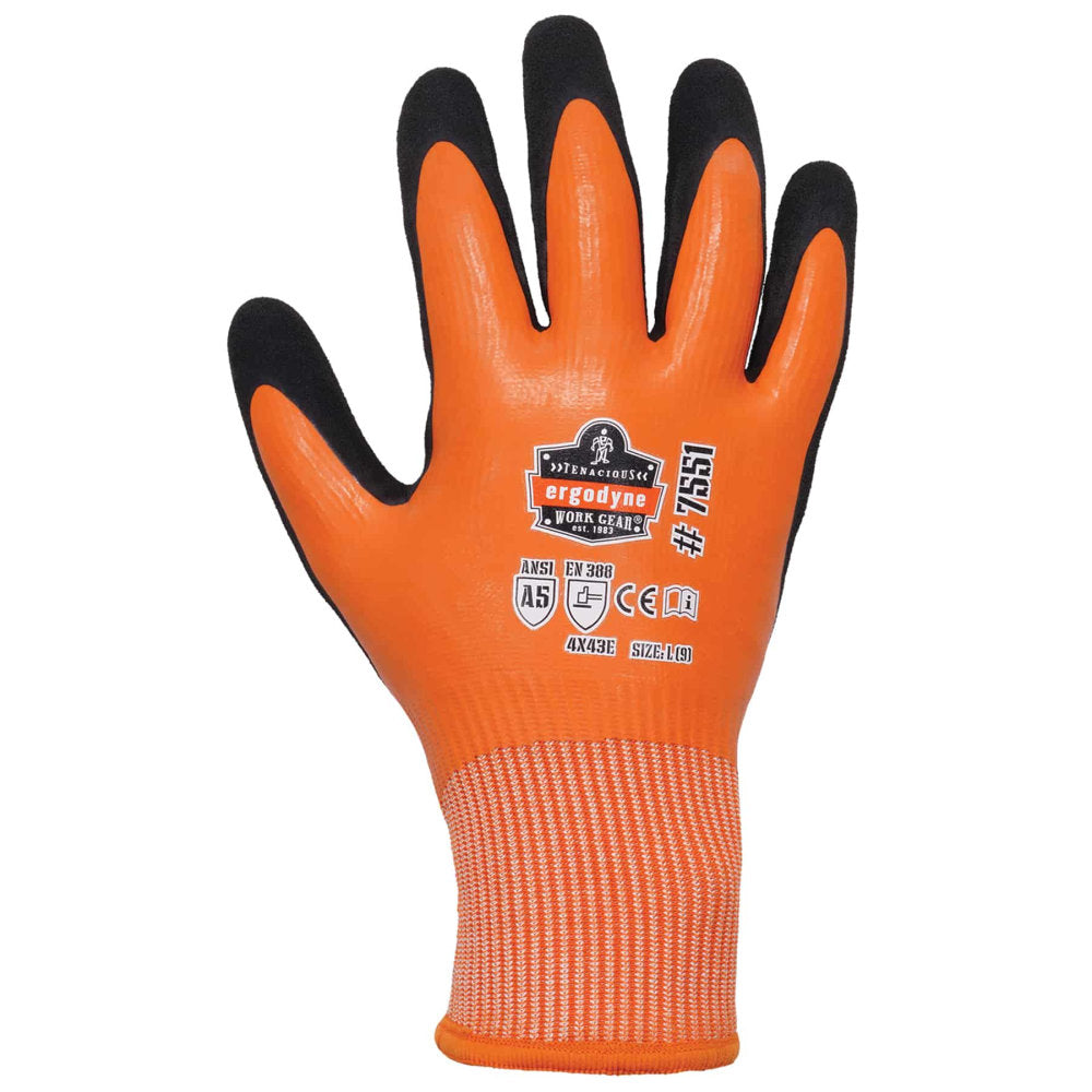 Ergodyne ProFlex 7551 Coated Waterproof Winter Work Gloves, A5 Cut Resistant, X-Large, Orange