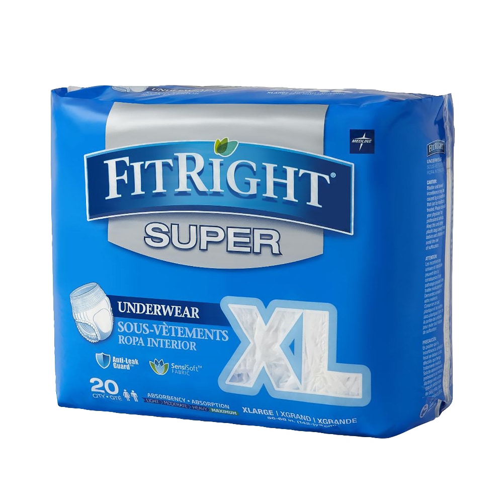 FitRight Super Protective Underwear, Extra-Large, 56 - 68in, White, Pack Of 20