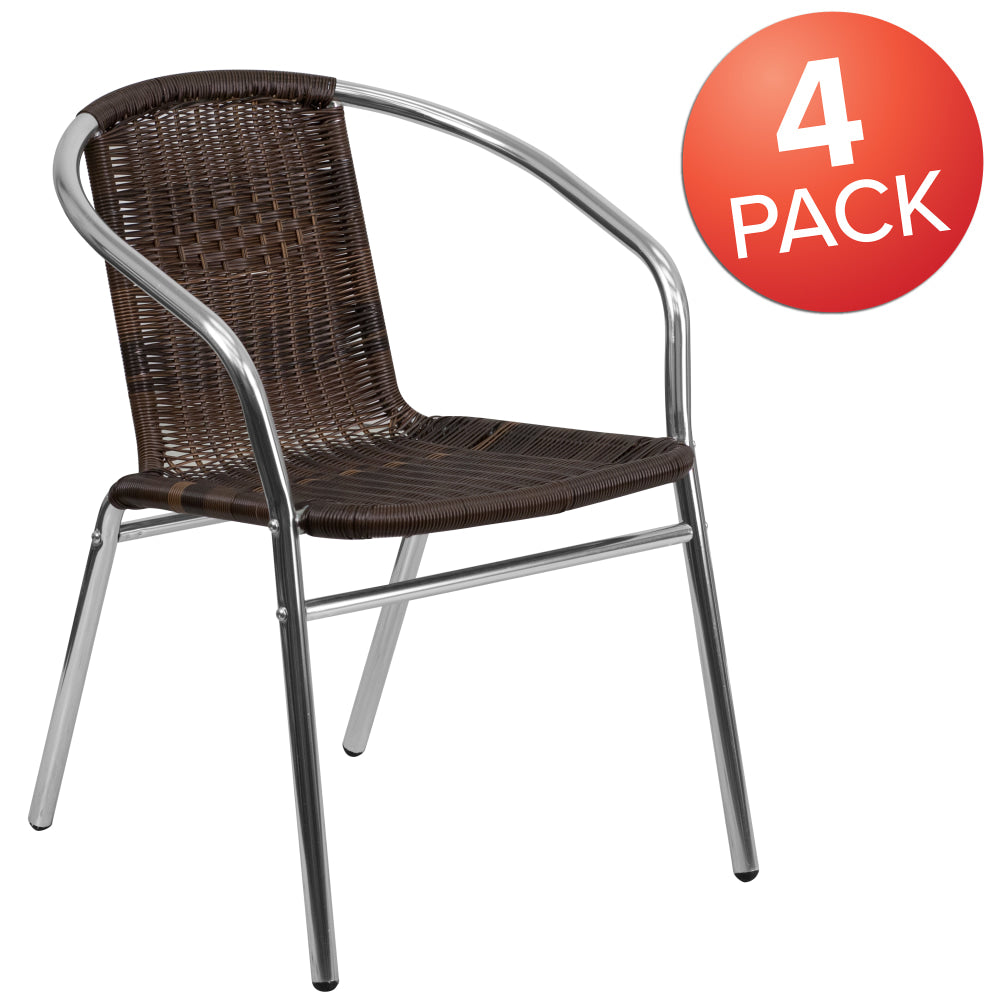 Flash Furniture Lila Rattan Commercial Indoor/Outdoor Restaurant Stack Chairs, Dark Brown/Gray, Set Of 4 Chairs