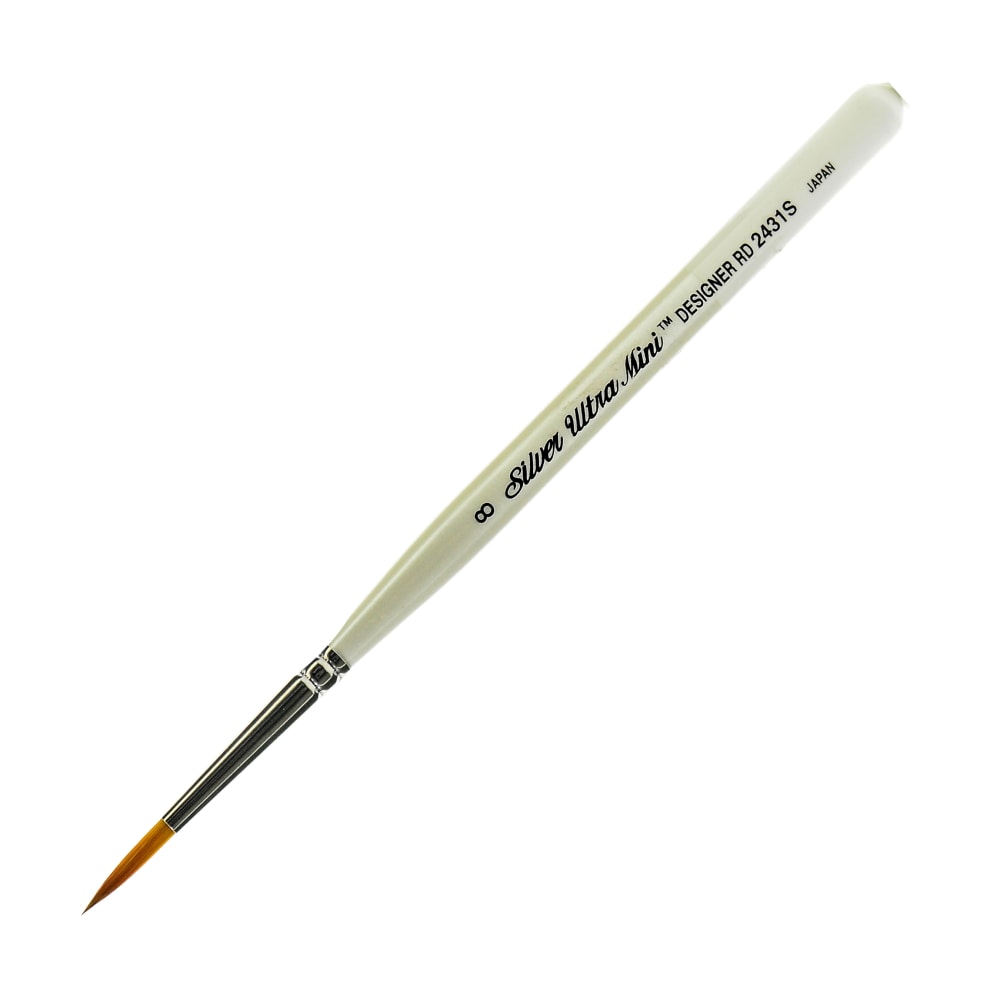 Silver Brush Ultra Mini Series Paint Brush, Size 8, Designer Round, Taklon Filament, Pearl White