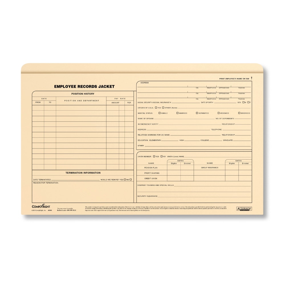 ComplyRight Employee Record Folders, Legal, 15in x 9 1/2in, Pack Of 25