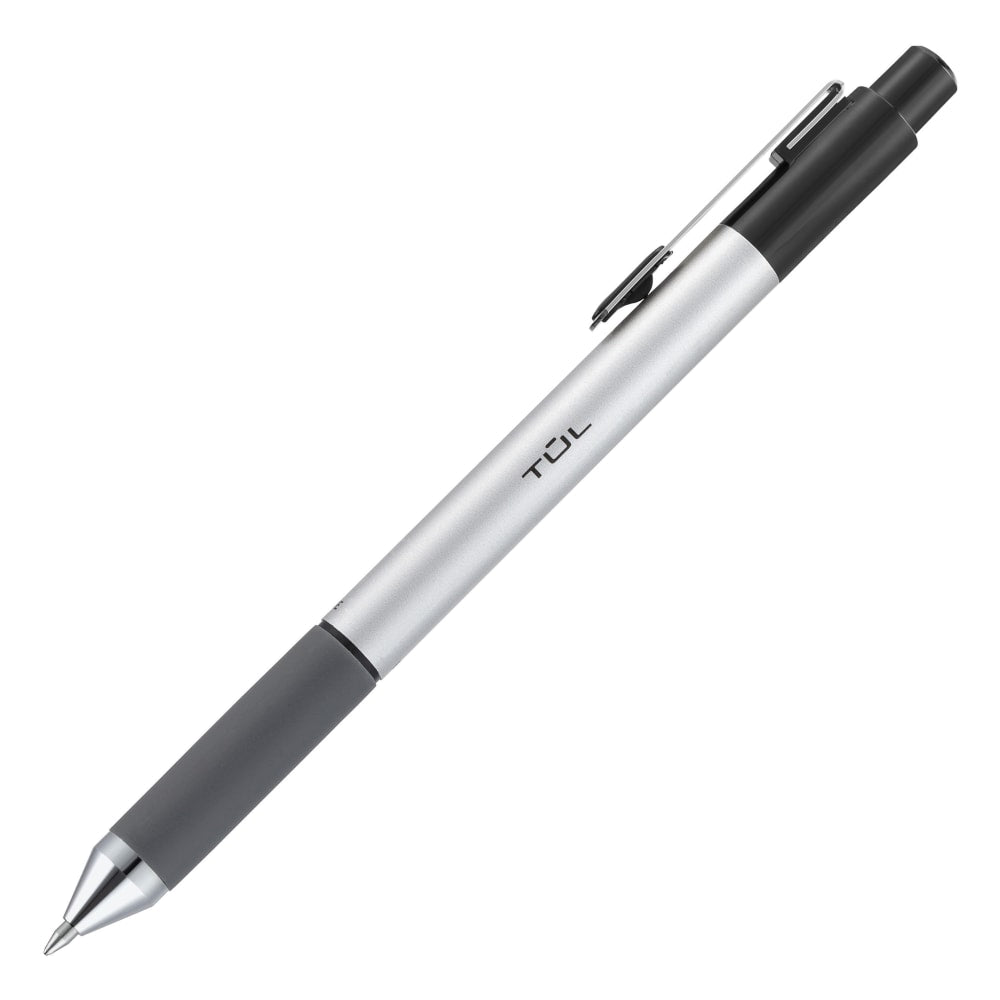 TUL BP Series Retractable Ballpoint Pens, Fine Point, 0.8 mm, Silver Barrel, Black Ink, Pack Of 12 Pens