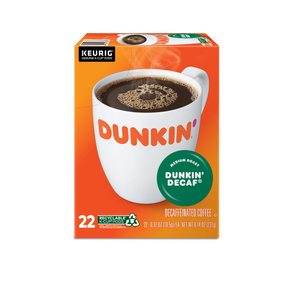 Dunkin Donuts Single-Serve Coffee K-Cup, Decaffeinated, Carton Of 22