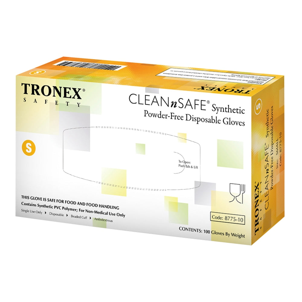 Tronex CLEANnSAFE Disposable Powder-Free Synthetic Gloves, Small, Natural, 100 Gloves Per Pack, Box Of 10 Packs