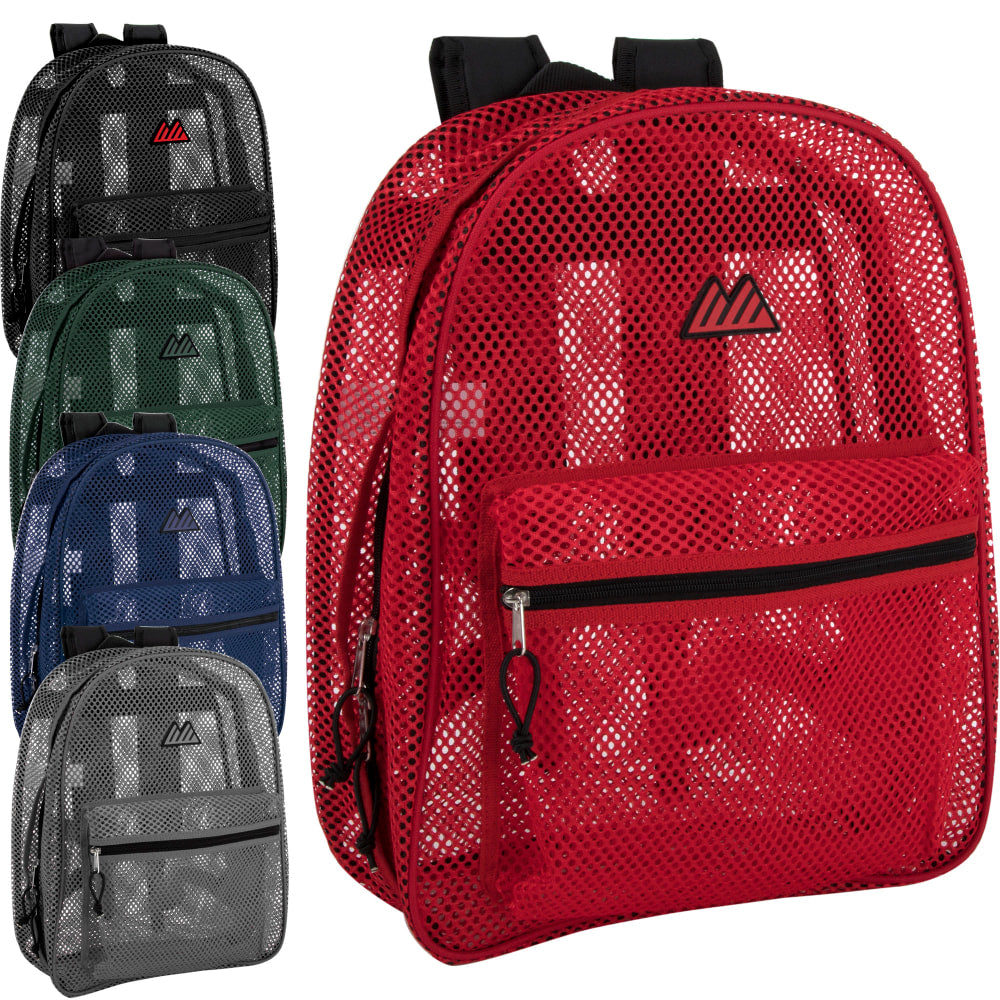 Trailmaker Mesh Backpacks, Assorted Colors (Black, Blue, Red, Gray, Green), Pack Of 24 Backpacks