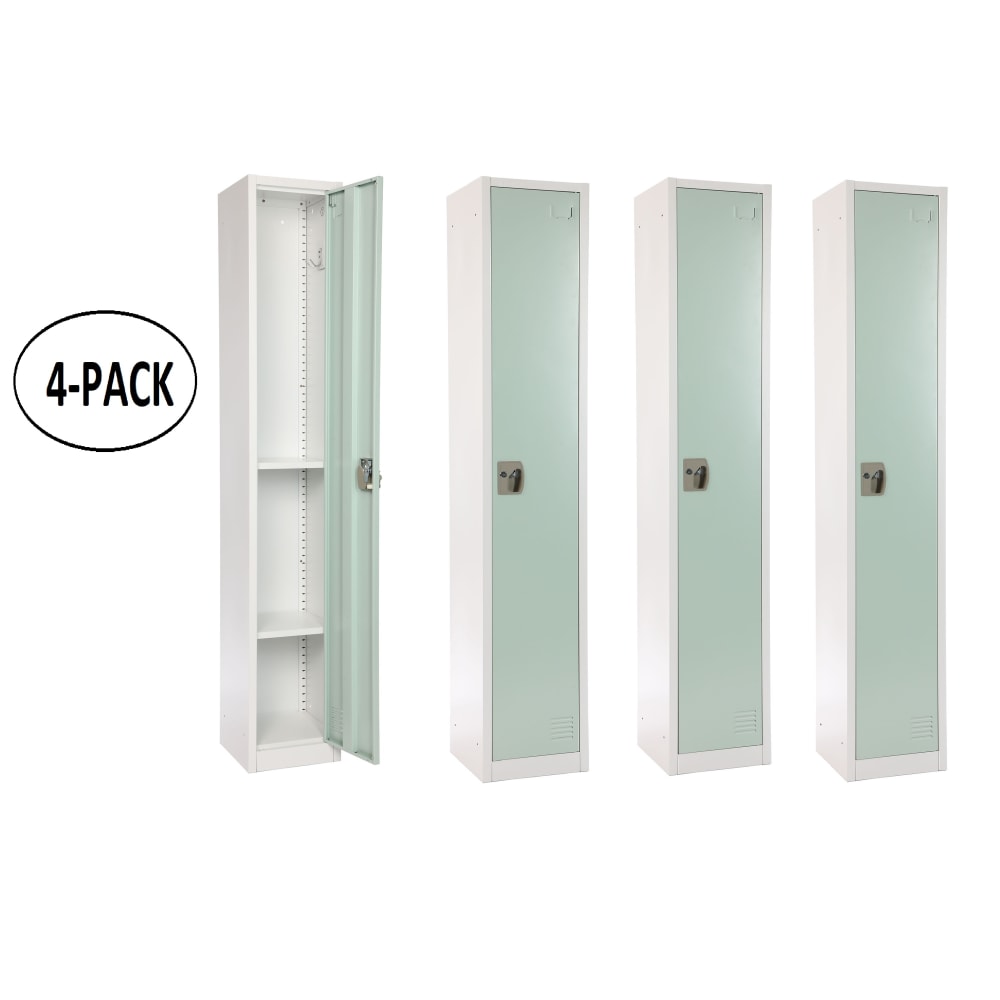 Alpine AdirOffice 1-Tier Steel Lockers, 72inH x 12inW x 12inD, Misty Green, Pack Of 4 Lockers