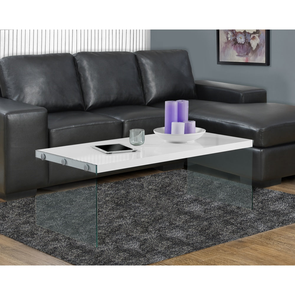 Monarch Specialties Coffee Table With Glass Base, Rectangle, Glossy White