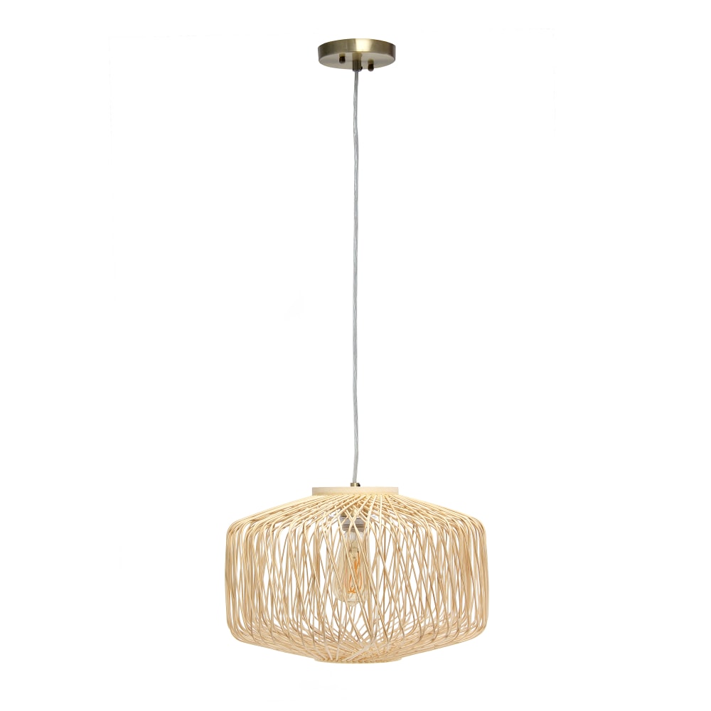 Lalia Home Circular Rattan Pendant, 16inW, Rattan Shade/Brushed Nickel Base