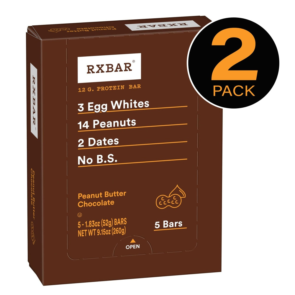 RXBAR Adult Bars, Peanut Butter Chocolate, 1.83 Oz, 5 Bars Per Box, Pack Of 2 Boxes