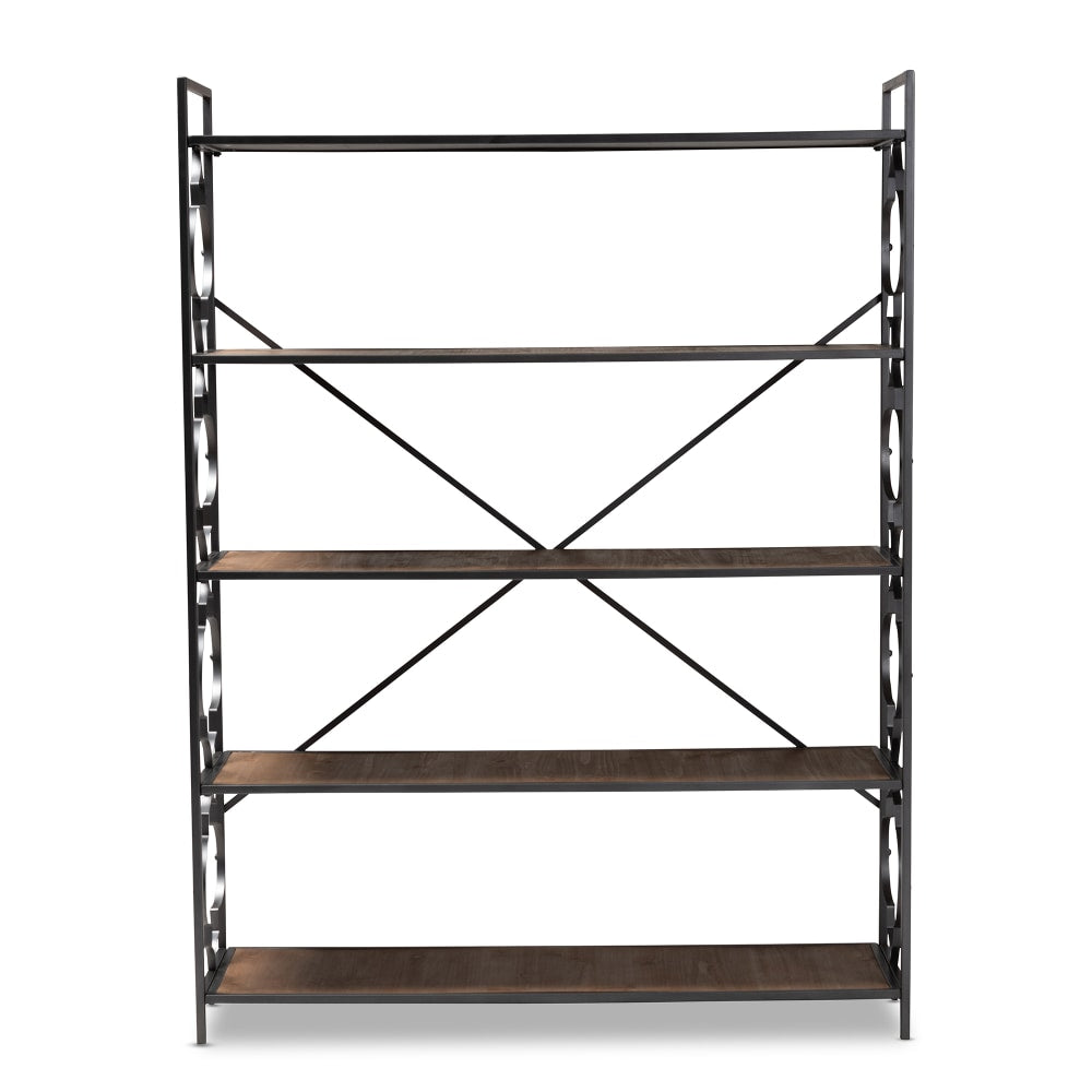 Baxton Studio 65inH 5-Shelf Bookcase, Natural Oak/Black