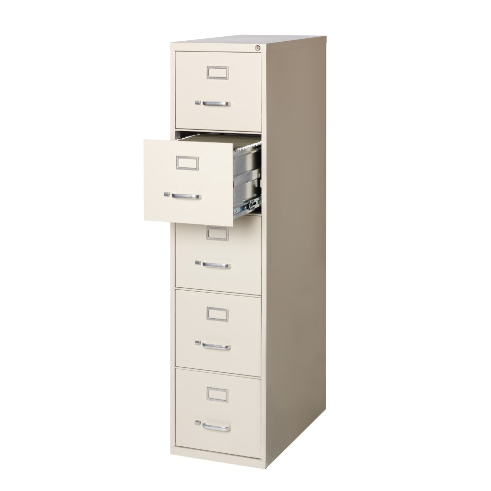 WorkPro 26-1/2inD Vertical 5-Drawer File Cabinet, Putty