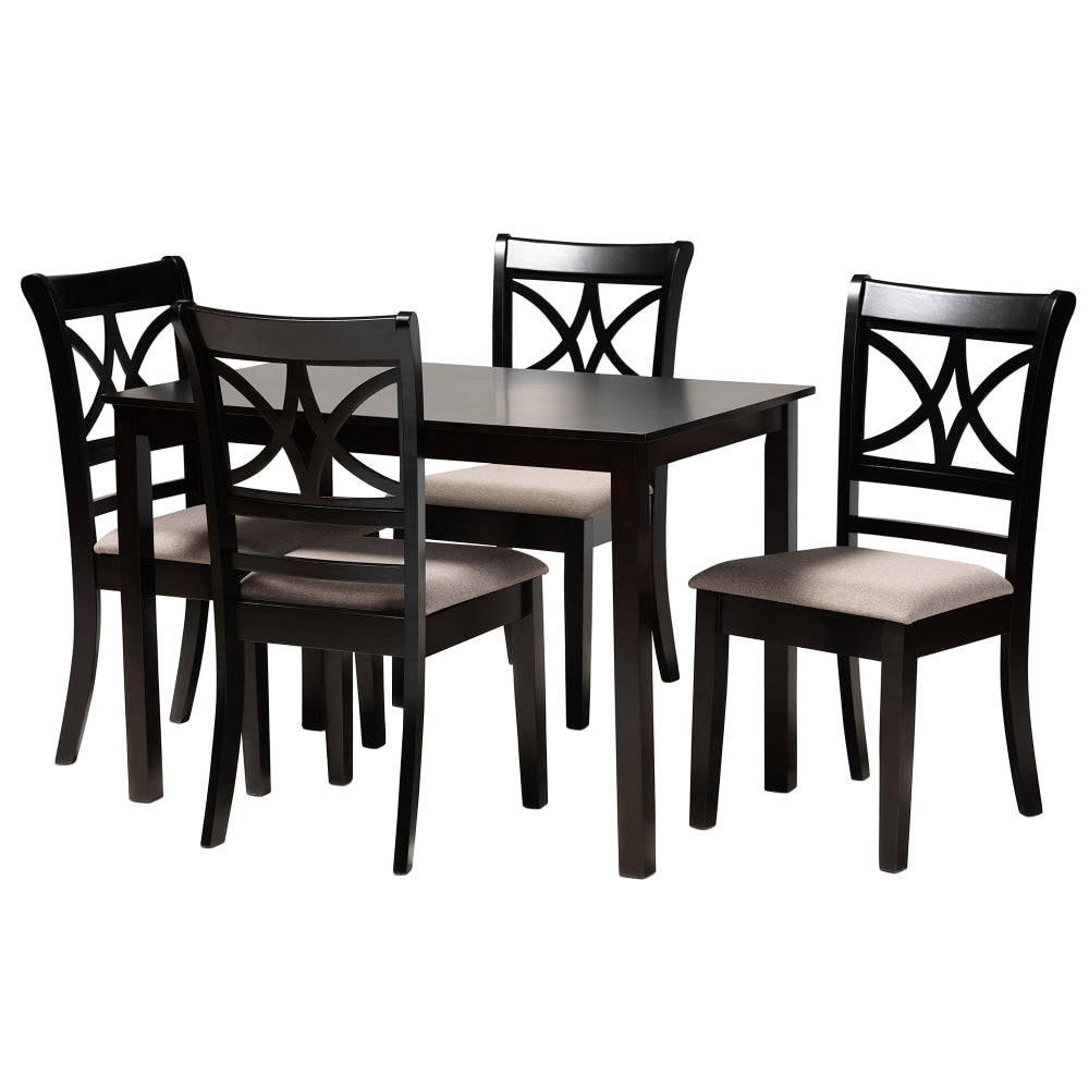 Baxton Studio Clarke 5-Piece Dining Set, 29-1/8inH x 43-5/16inW x 27-9/16inD, Sand/Espresso