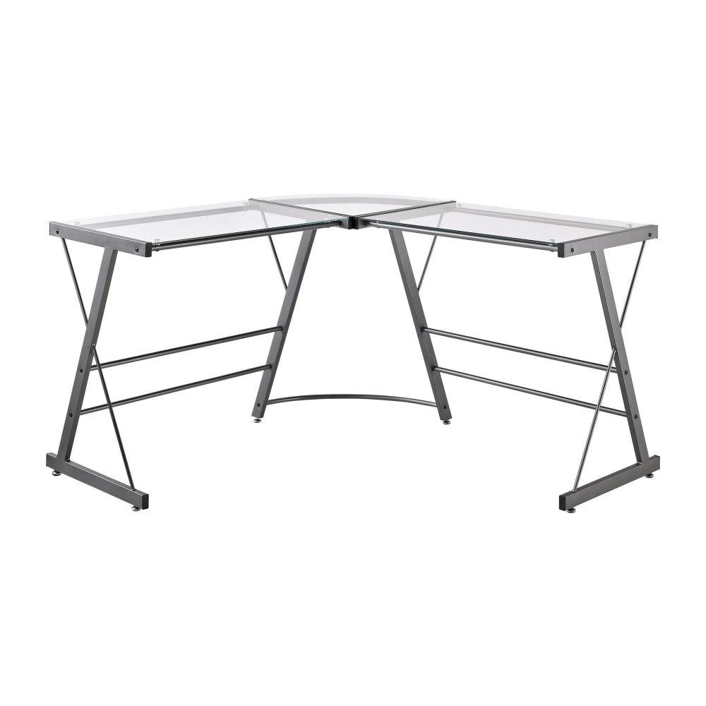 Ameriwood Home 51inW Glass L-Shaped Corner Desk, Gray