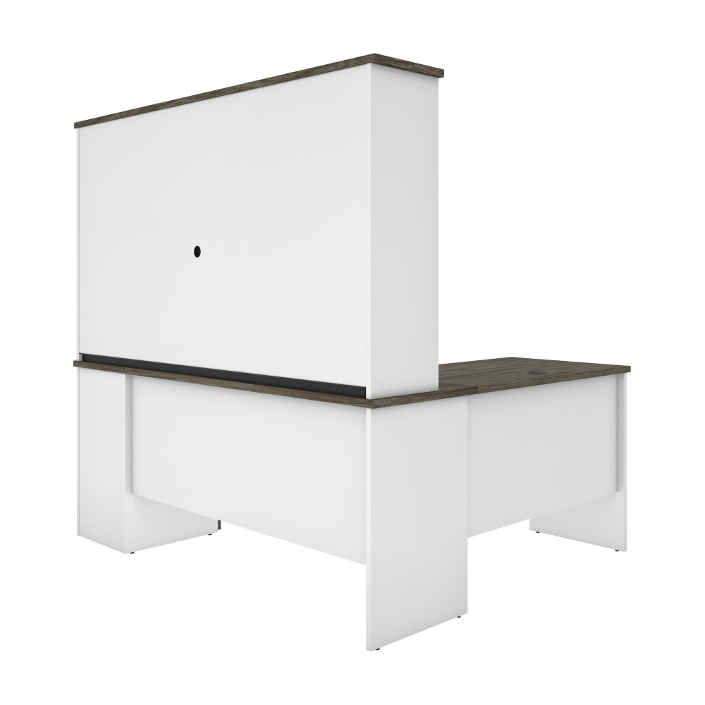 Bestar Norma 71inW L-Shaped Corner Desk With Hutch, Walnut Gray/White