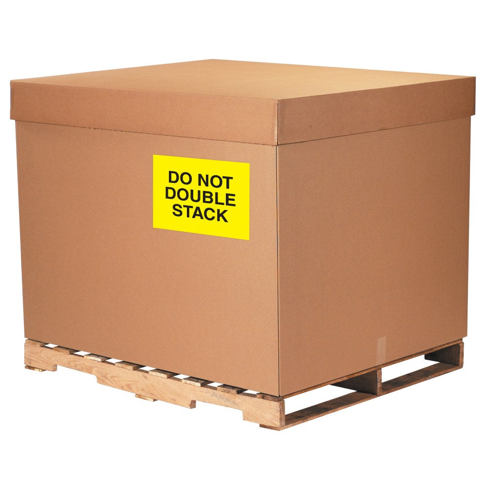 Tape Logic Safety Labels, "Do Not Double Stack", Rectangular, DL1629, 8in x 10in, Fluorescent Yellow, Roll Of 250 Labels