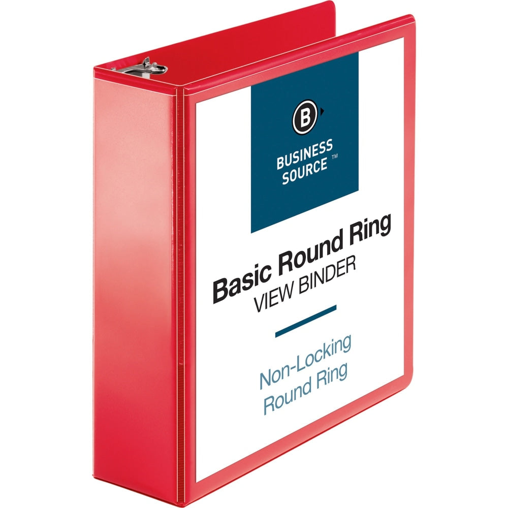 Business Source Round Ring Binder, 3in Ring, 8 1/2in x 11in, Red