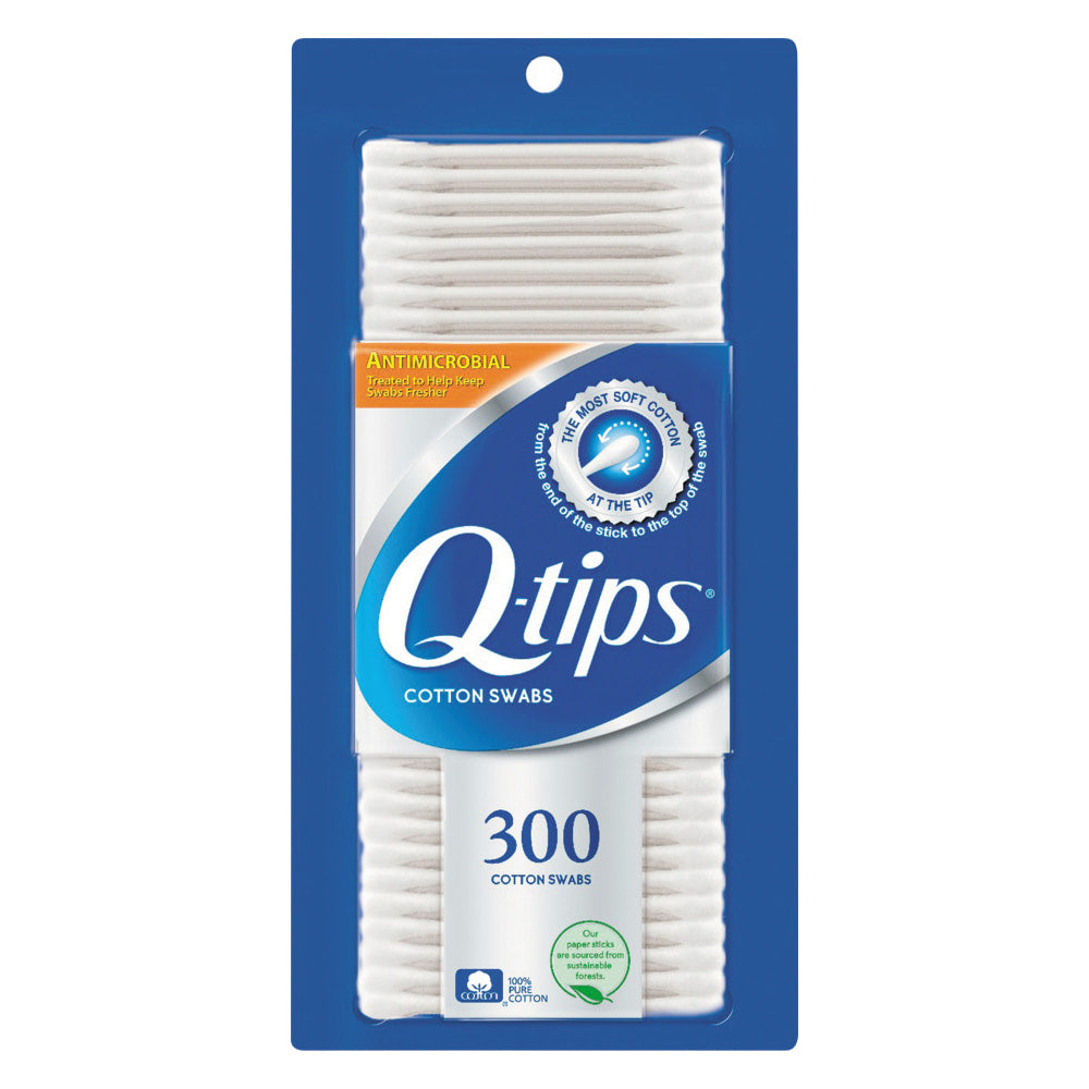 Q-tips Cotton Swabs With Antimicrobial Protection, 1in, White, Box Of 300 Swabs, Pack Of 12 Boxes