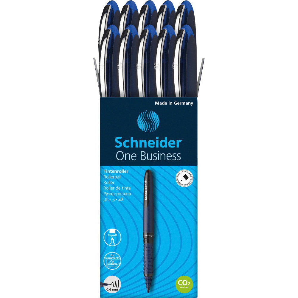 Rediform Schneider One Business Rollerball Pens, Medium Point, 0.6 mm, Blue Barrels, Blue Ink, Pack Of 10 Pens