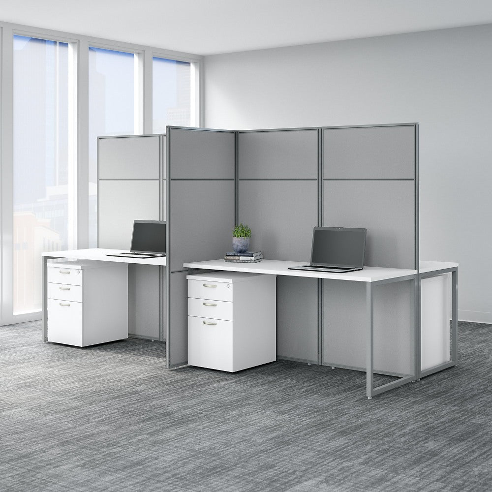 Bush Business Furniture Easy Office 60inW 4-Person Cubicle Desk With File Cabinets And 66inH Panels, Pure White/Silver Gray, Standard Delivery