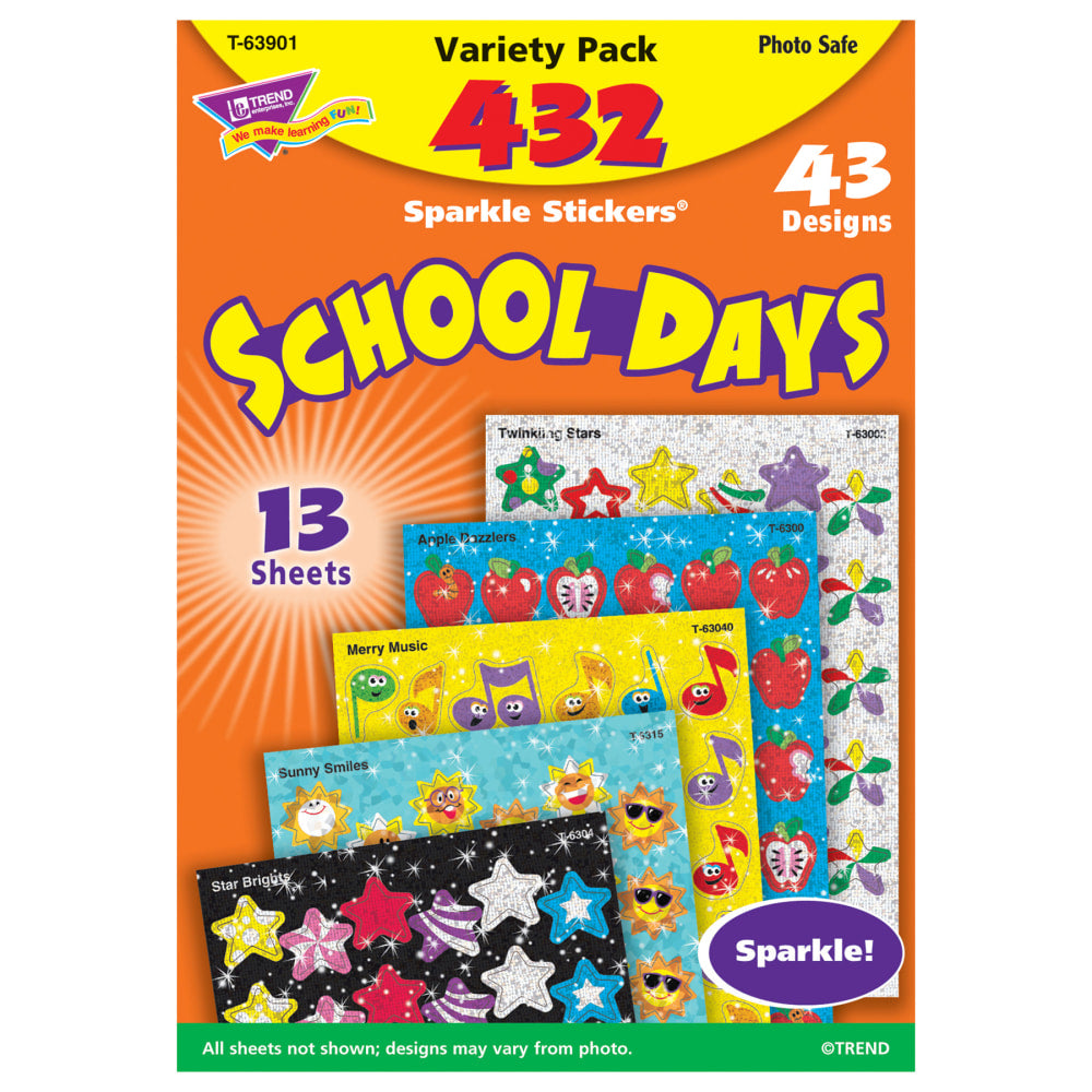 Trend Sparkle Stickers, School Days Variety, 432 Stickers Per Pack, Set Of 3 Packs