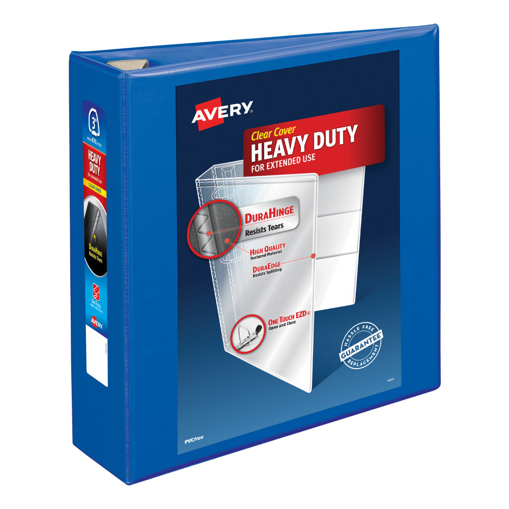 Avery Heavy-Duty View 3-Ring Binder With Locking One-Touch EZD Rings, 3in D-Rings, 39% Recycled, Pacific Blue