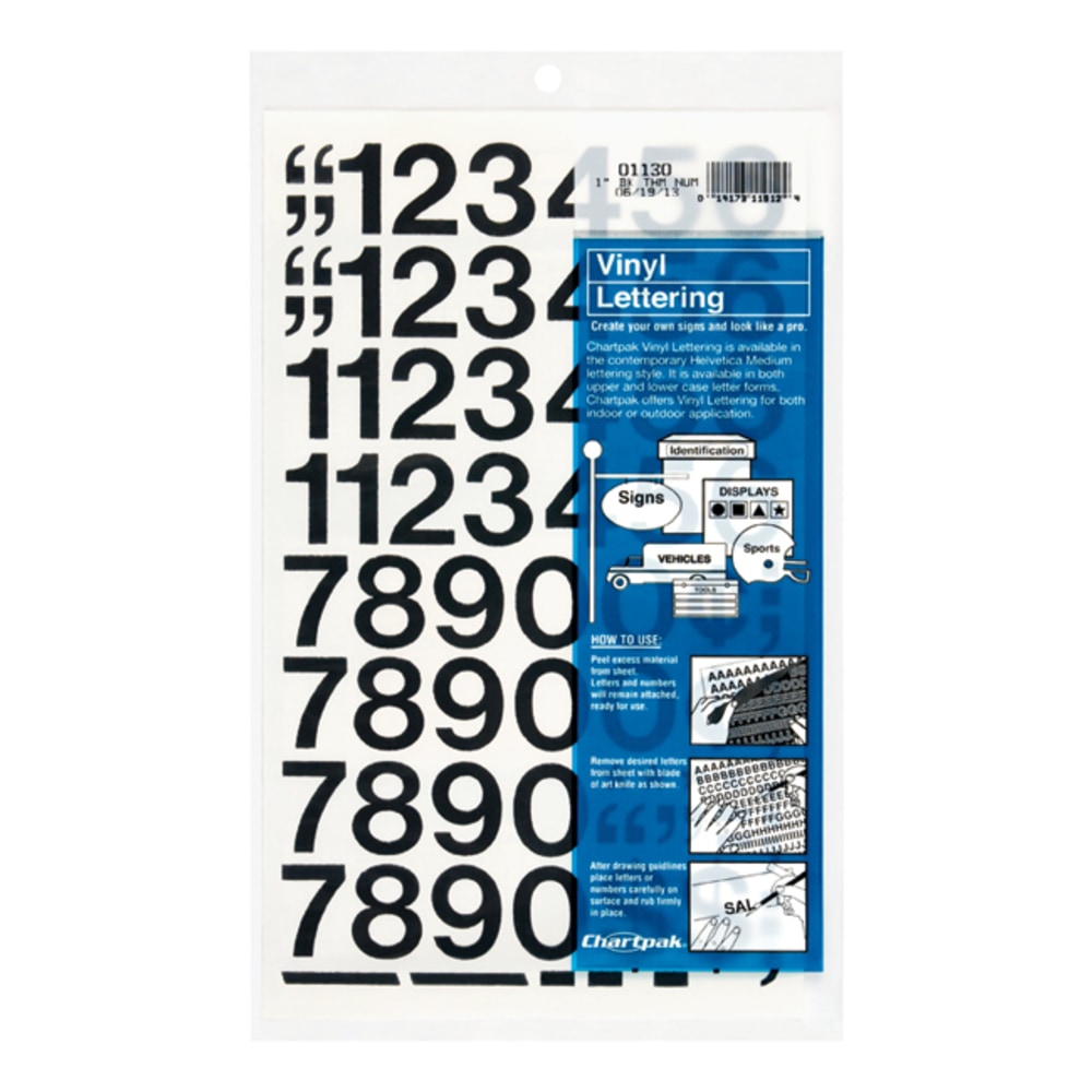 Chartpak Permanent Adhesive Vinyl Numbers - 44 (Numbers) Shape - Self-adhesive - 1in Height x 12in Length - Black - Vinyl - 1 / Pack