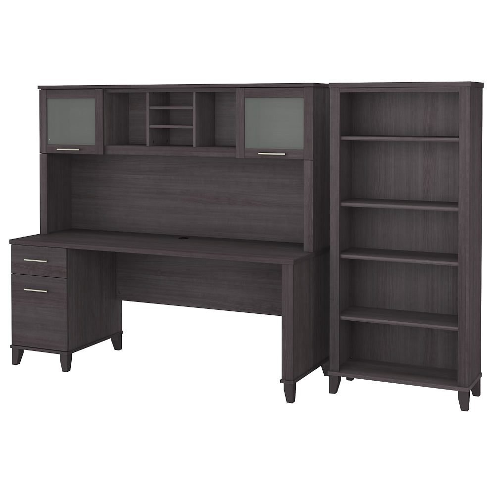 Bush Business Furniture Somerset 72inW Office Computer Desk With Hutch And 5-Shelf Bookcase, Storm Gray, Standard Delivery