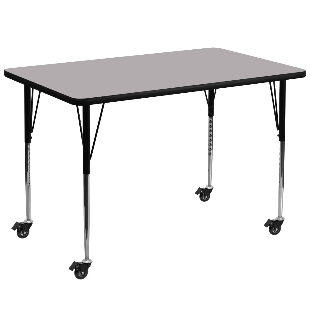 Flash Furniture Mobile 72ft"W Rectangular Thermal Laminate Activity Table With Standard Height-Adjustable Legs, Gray