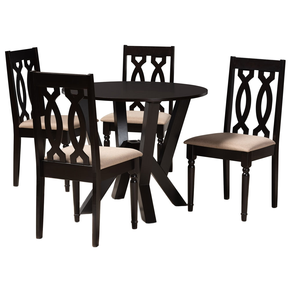 Baxton Studio Anise Dining Set, 29-15/16inH x 35-7/16inW x 35-7/16inD, Sand/Dark Brown