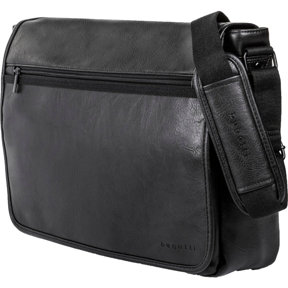 Bugatti Valentino Vegan Leather Messenger Bag With 15.6in Laptop Pocket, Black