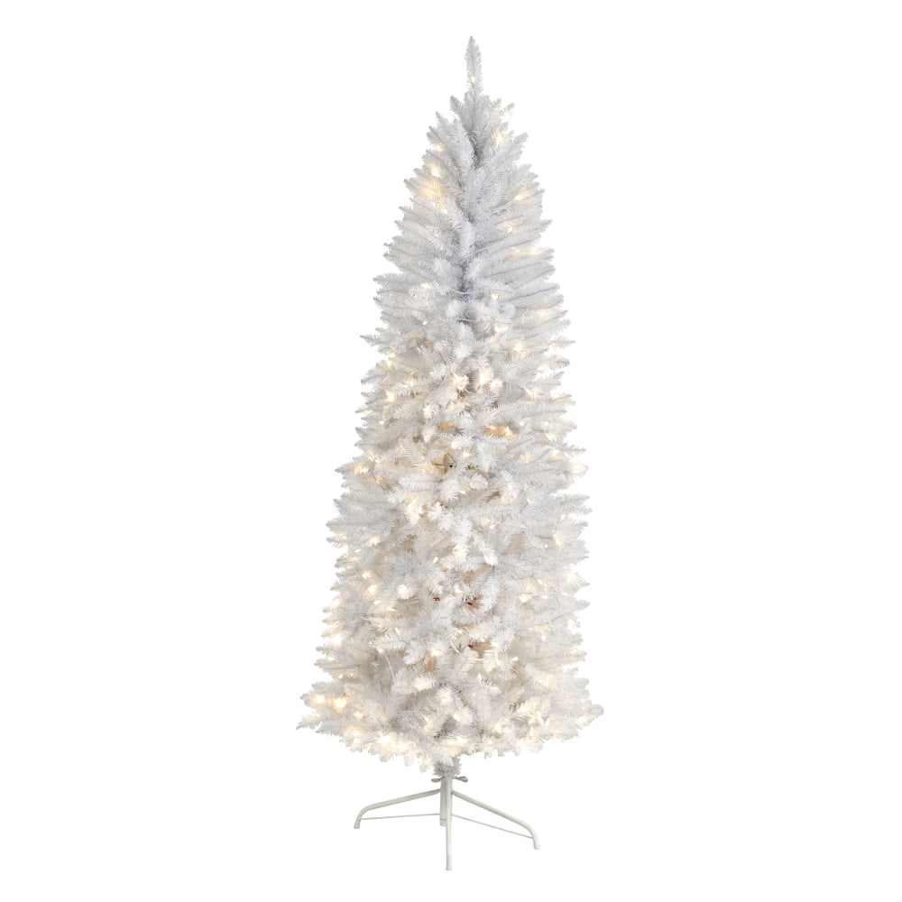 Nearly Natural Slim Artificial Christmas Tree, 6ft, White