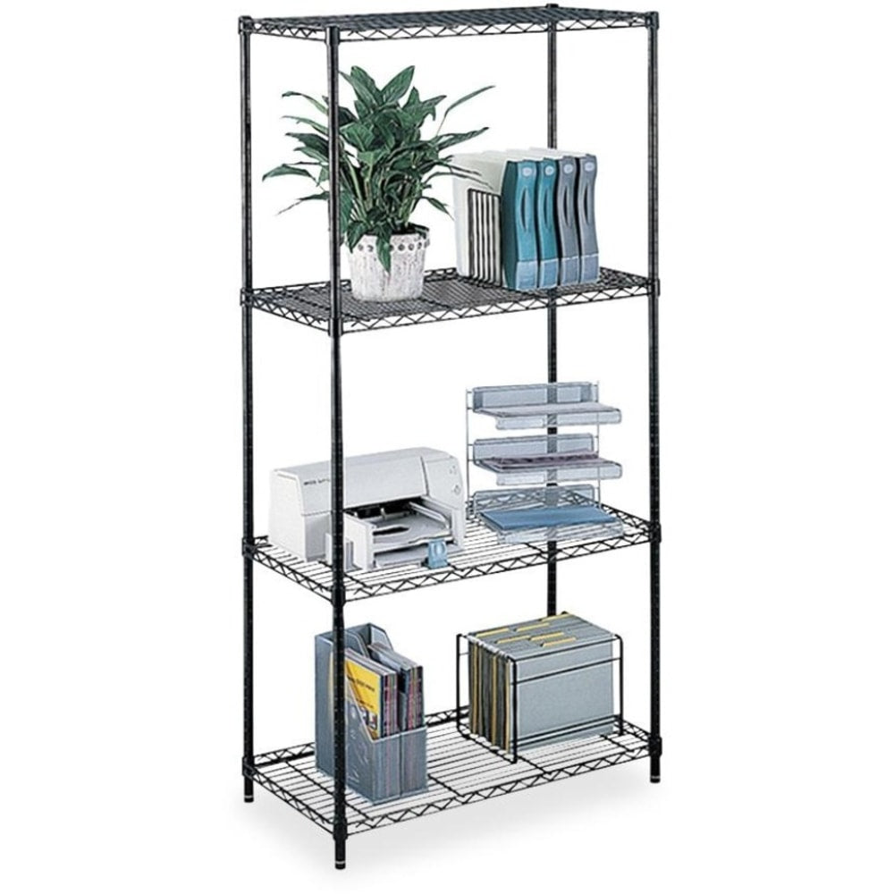 Safco Commercial Wire Steel Shelving Unit, 4 Shelves/4 Posts, Black