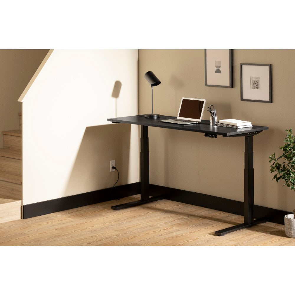 South Shore Ezra Electric Adjustable-Height Standing Desk, 48-3/4inH x 59-1/2inW x 27-1/2inD, Gray Oak/Matte Black