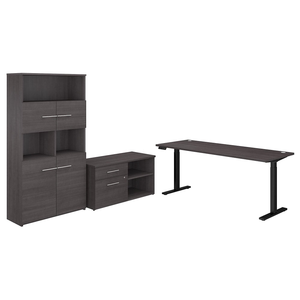 Bush Business Furniture Office 500 Electric Height-Adjustable Standing Desk With Storage And Bookcase, 72inW, Storm Gray, Standard Delivery