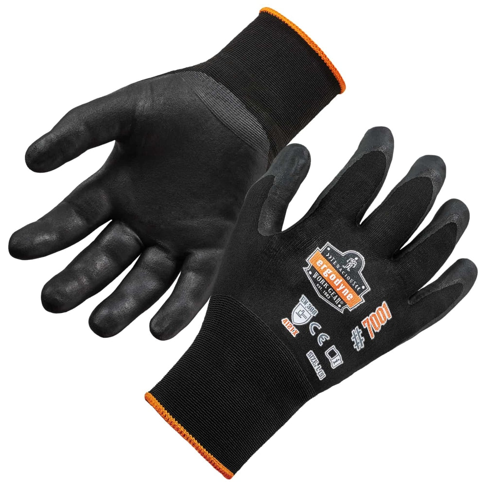 Ergodyne ProFlex 7001 Nitrile-Coated Nylon Gloves, Medium, Black