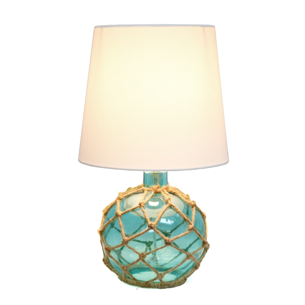 Elegant Designs Buoy Netted Glass Table Lamp, 15 1/4inH, Aqua/White