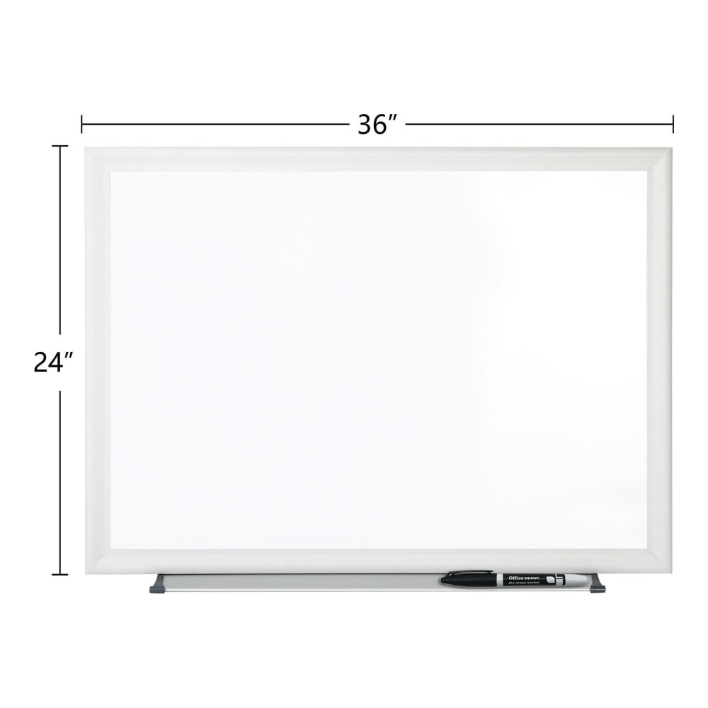 Office Depot Brand Non-Magnetic Melamine Dry-Erase Whiteboard With Marker, 24in x 36in, Aluminum Frame With Silver Finish