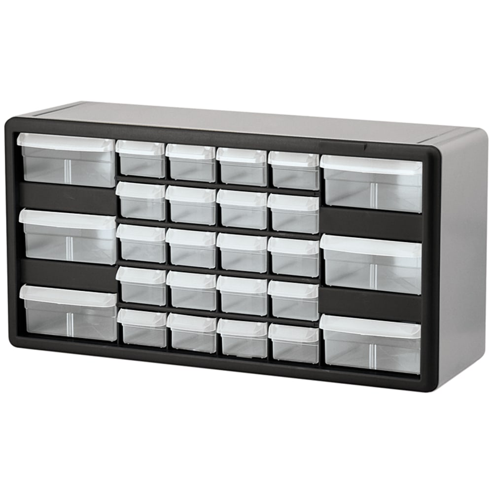 Akro-Mils Plastic 26-Drawer Stackable Cabinet, 20in x 6 3/8in x 10 11/32in, Black/Gray