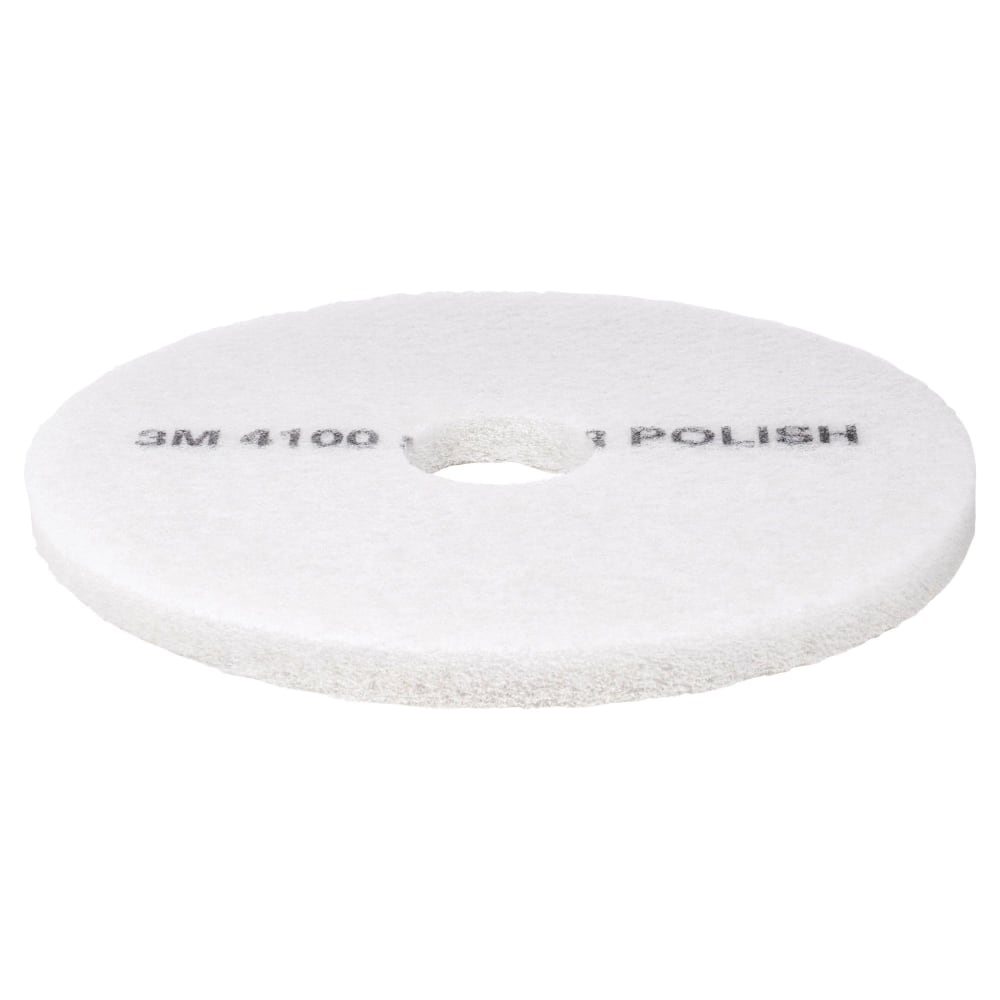 3M 4100 Super Polishing Floor Pads, 19in Diameter, White, Case Of 5