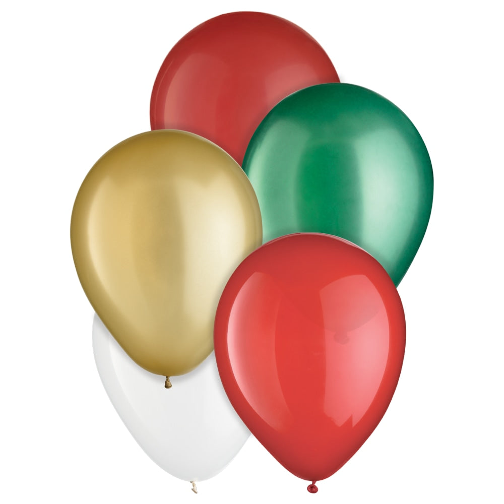 Amscan Traditional Christmas Latex Balloon Assortment, 12in, Assorted, Pack Of 45 Balloons