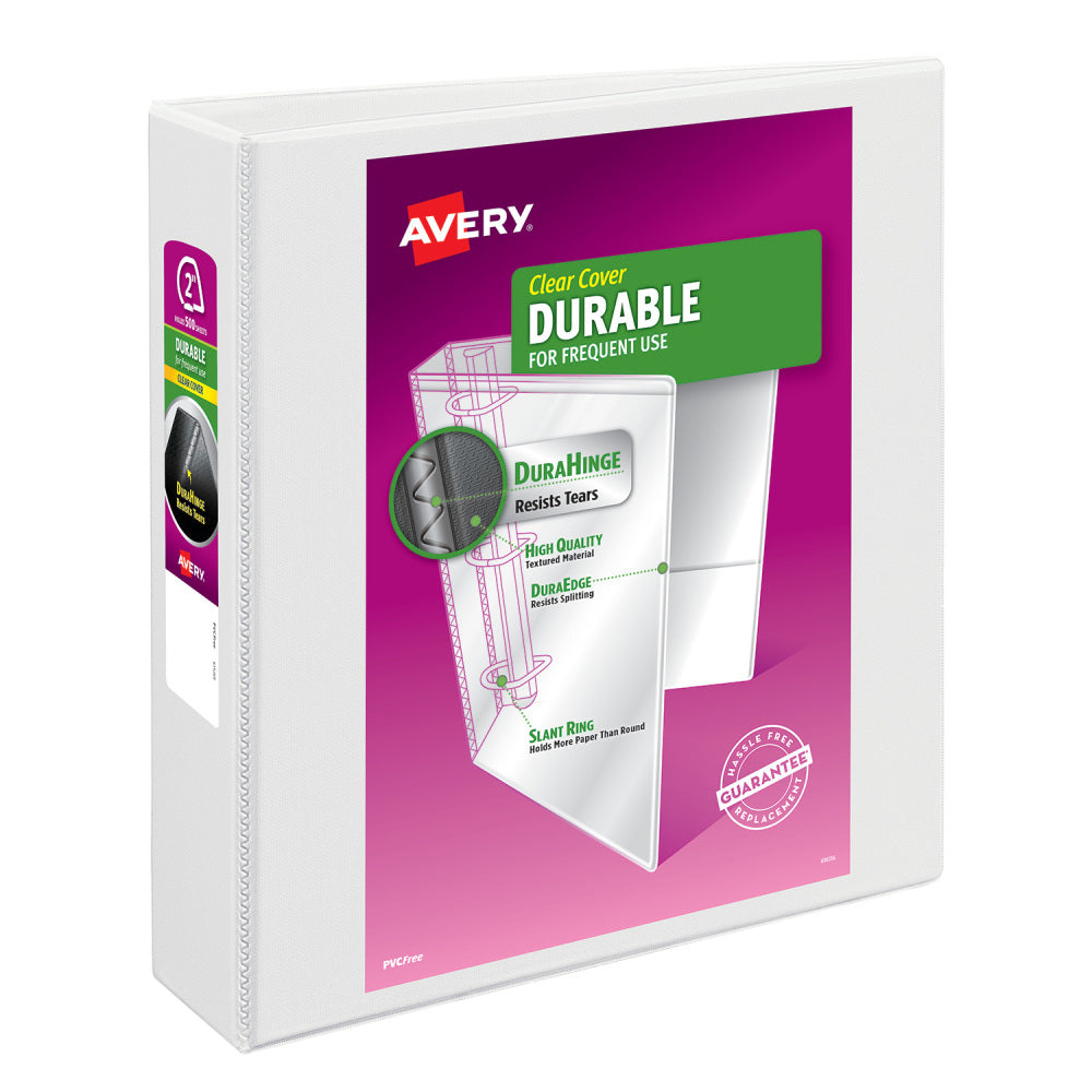 Avery Durable View 3 Ring Binders, 2 Inch EZD Rings, White, 1 Binder