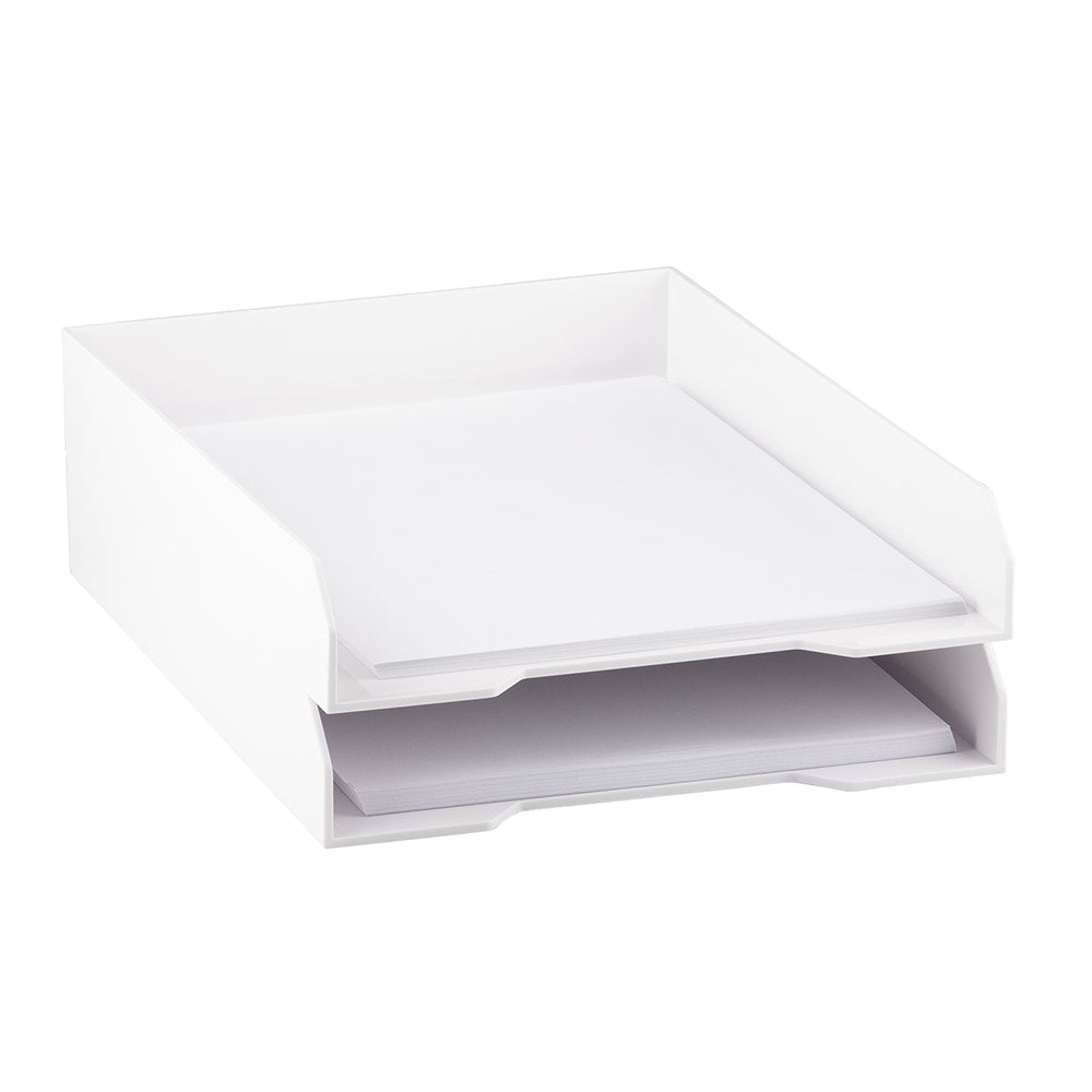 JAM Paper Stackable Paper Trays, 2inH x 9-3/4inW x 12-1/2inD, White, Pack Of 2 Trays