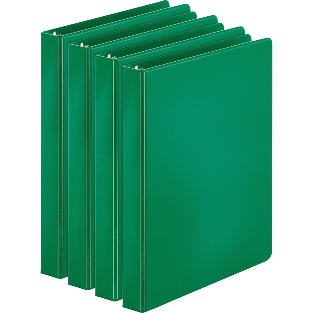 Business Source Basic Round Ring Binders, 1in Ring, 8 1/2in x 11in, Green, Pack Of 4