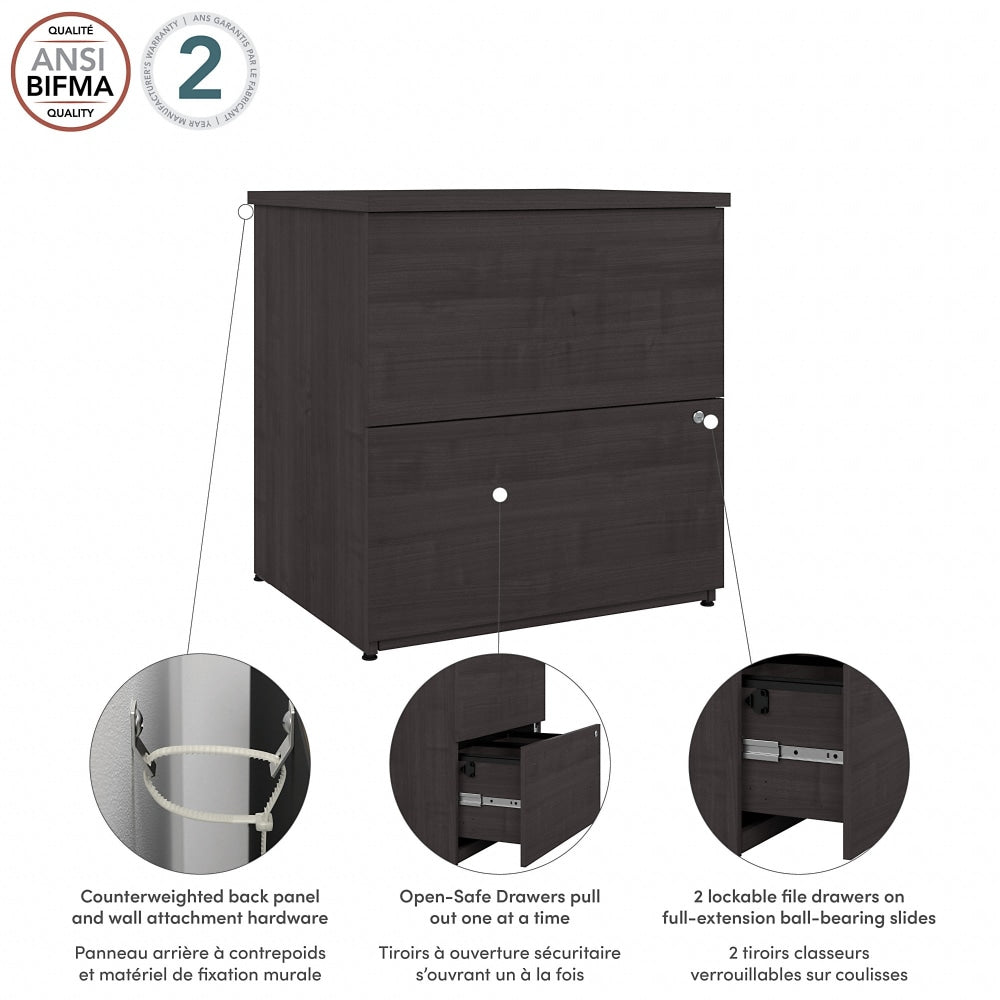 Bestar Ridgeley 27-7/8inW x 23-5/8inD Lateral 2-Drawer Locking File Cabinet, Charcoal Maple