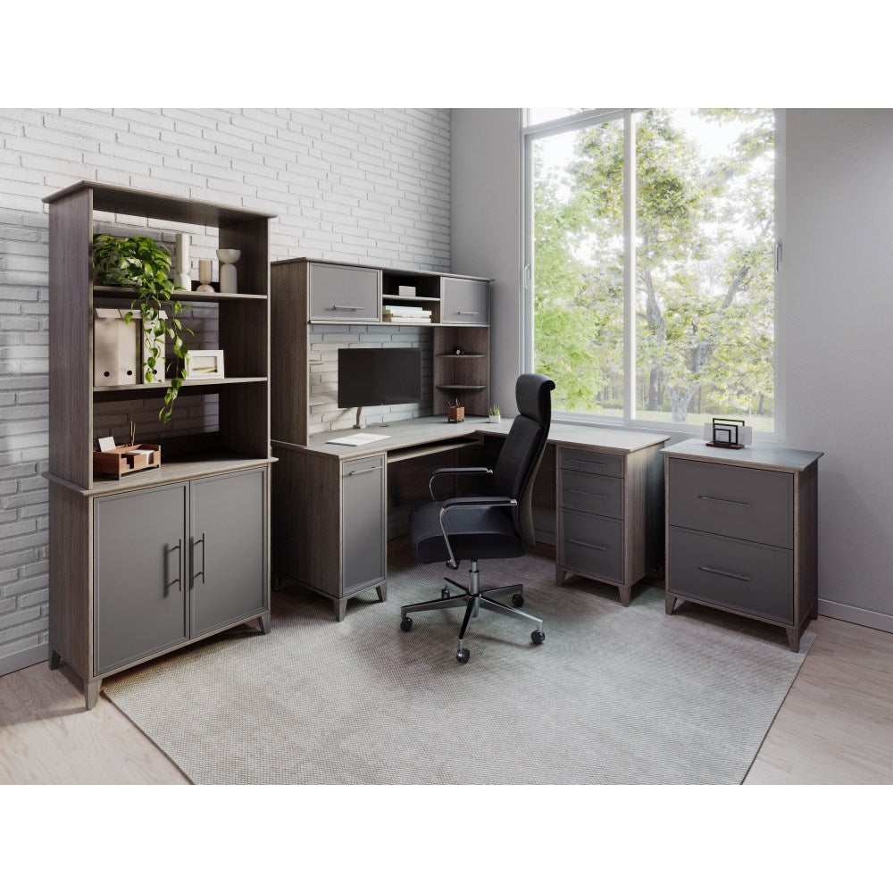 Realspace Koru 60inW Hutch For Koru L-Shaped Or Straight Computer Desks, Two-Tone Slate/Gray Oak