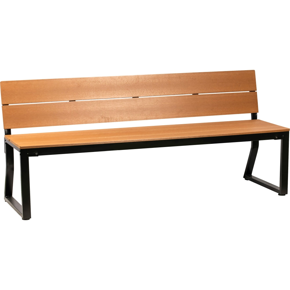 Lorell Faux Wood Outdoor Bench With Backrest, Teak/Black