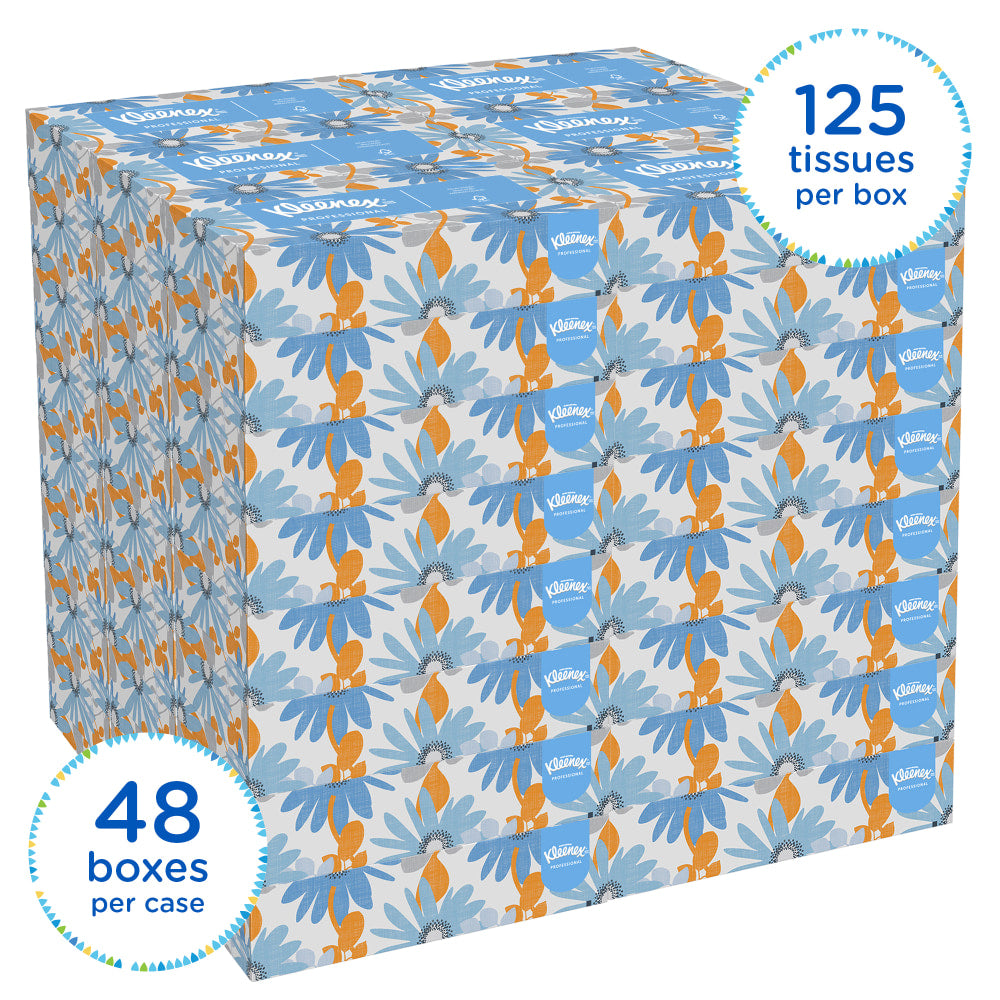 Kleenex 2-Ply Facial Tissues, FSC Certified, White, 125 Tissues Per Box, Case Of 48 Flat Boxes